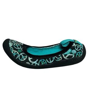 CHOOZE Kids‎ Girls Youth Size 2 33 Peace Sign Flower Ballet Flats Teal Black